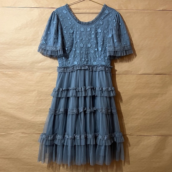 JessaKae Dresses & Skirts - JessaKae | Harper Dress Embroidered Tulle Tiered Midi Dress Slate Blue Size XL